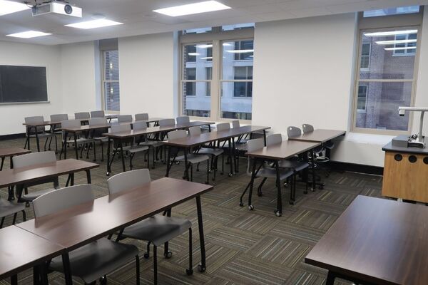 Back of room view of student table and chair seating 