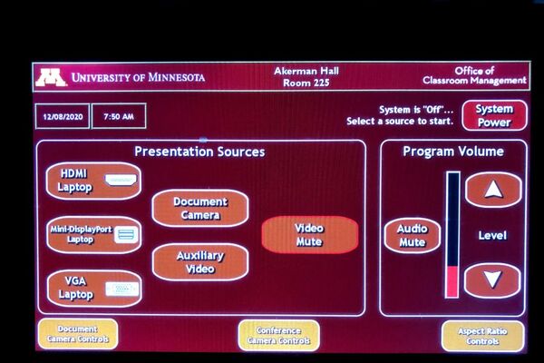 Touchscreen control user interface showing main page