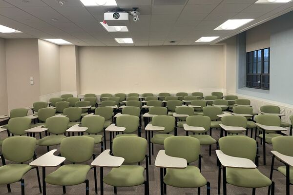 Back of room view of student tablet arm seating 