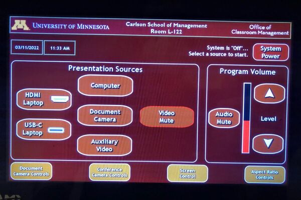 Touchscreen control user interface showing main page