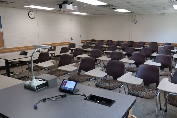 Back of room view of student tablet arm seating