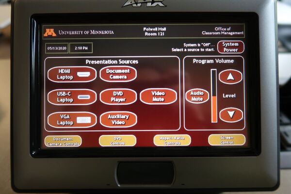 Touchscreen control user interface showing main page